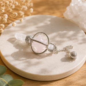 Pendule Merkaba en Quartz Rose & Quartz Blanc – Douceur, harmonie et clarté