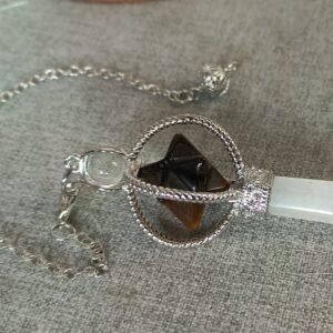 Pendule Merkaba en Œil de Tigre et Quartz – Protection, équilibre et harmonisation énergétique