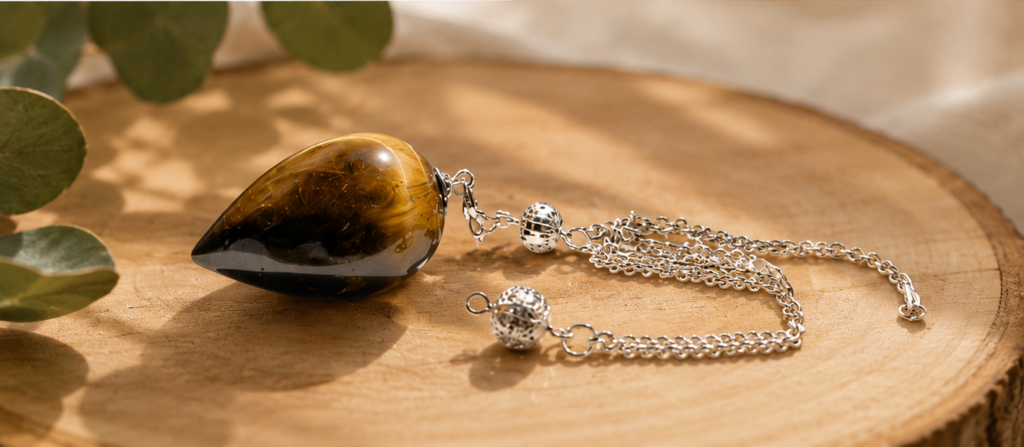 Pendule Goutte en Œil de Tigre – Protection, confiance et intuition